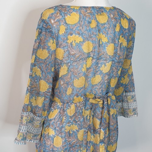 Tree of Life Size S Boho Hand Block Floral Long Sleeve Tunic Blouse - Picture 7 of 7