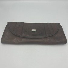 Vtg New Fossil Fifty Four Brown Leather Clutch Bag 14.5" long