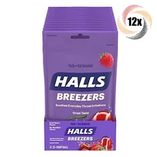 Full Box 12x Bags HALLS Breezers Cool Berry Cough Drops | 25 Drops Per Bag