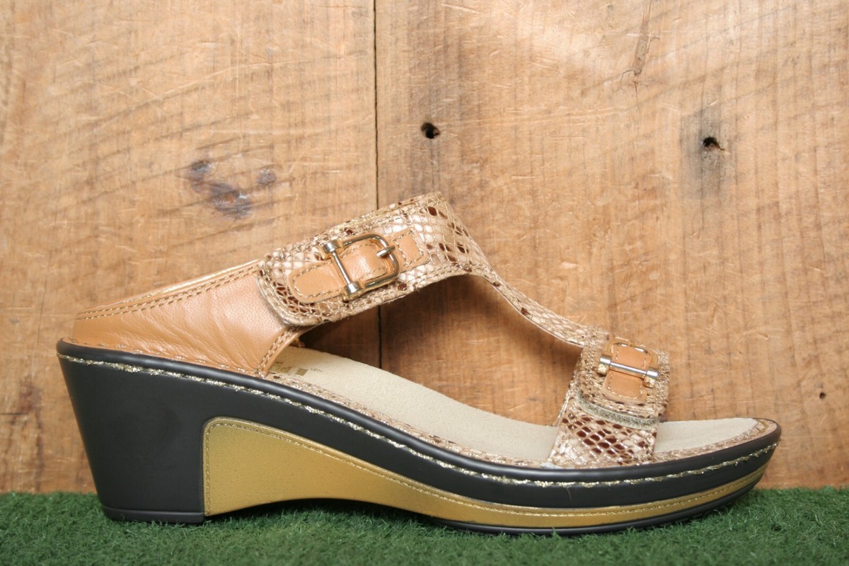 ALEGRIA 'Lara' Posh Gold Snake Skin Motif Leather Wedge Sandals EU
