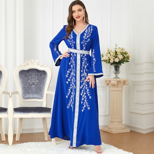 Muslimische Stickerei elegant Kaftan Maxikleid bescheiden Frauen Abaya Dubai Partykleid - Bild 29 von 53