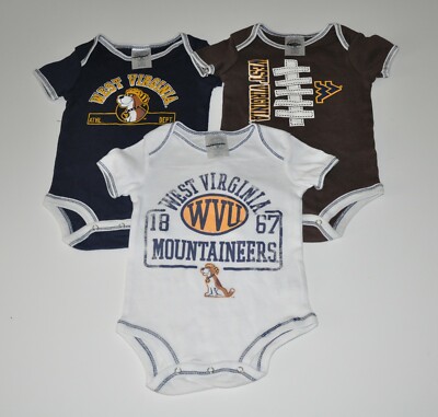 NWOT West Virginia Mountaineers Boys Infant Bodysuit Baby Romper (6-9M) Creeper 