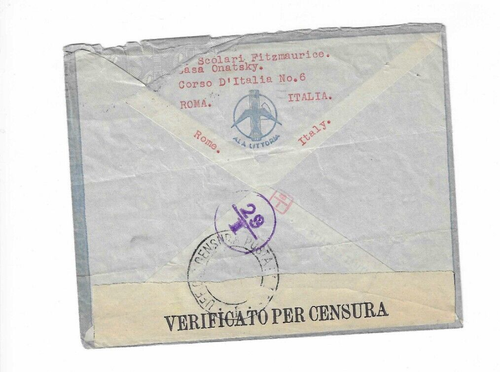 ITALY Censored Cover sent from Rome to U.S. - creased; rough opened - Picture 2 of 2
