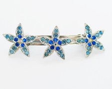 Flower hair clip, blue crystal flower barrette with silver color metal base