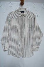 Vtg Panhandle Slim Striped Snap Fasten Western Shirt Cowboy Yoked TexasUSA 16 34