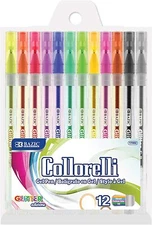 BAZIC Collorelli Gel Pen 1.0mm Glitter Color, 12-Count Acid Free Smooth Writing 