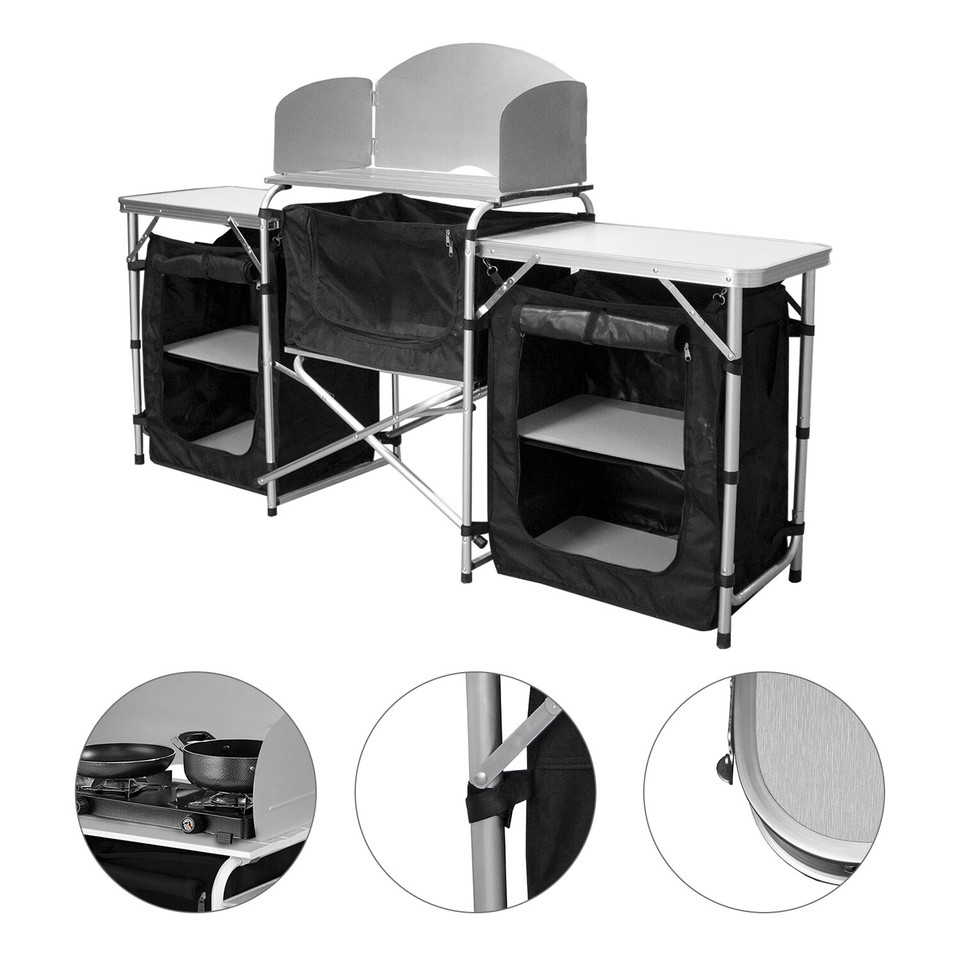 Cocina de camping aluminio plegable protección contra el viento carpa mesa de cocina exterior armario de tienda mesa