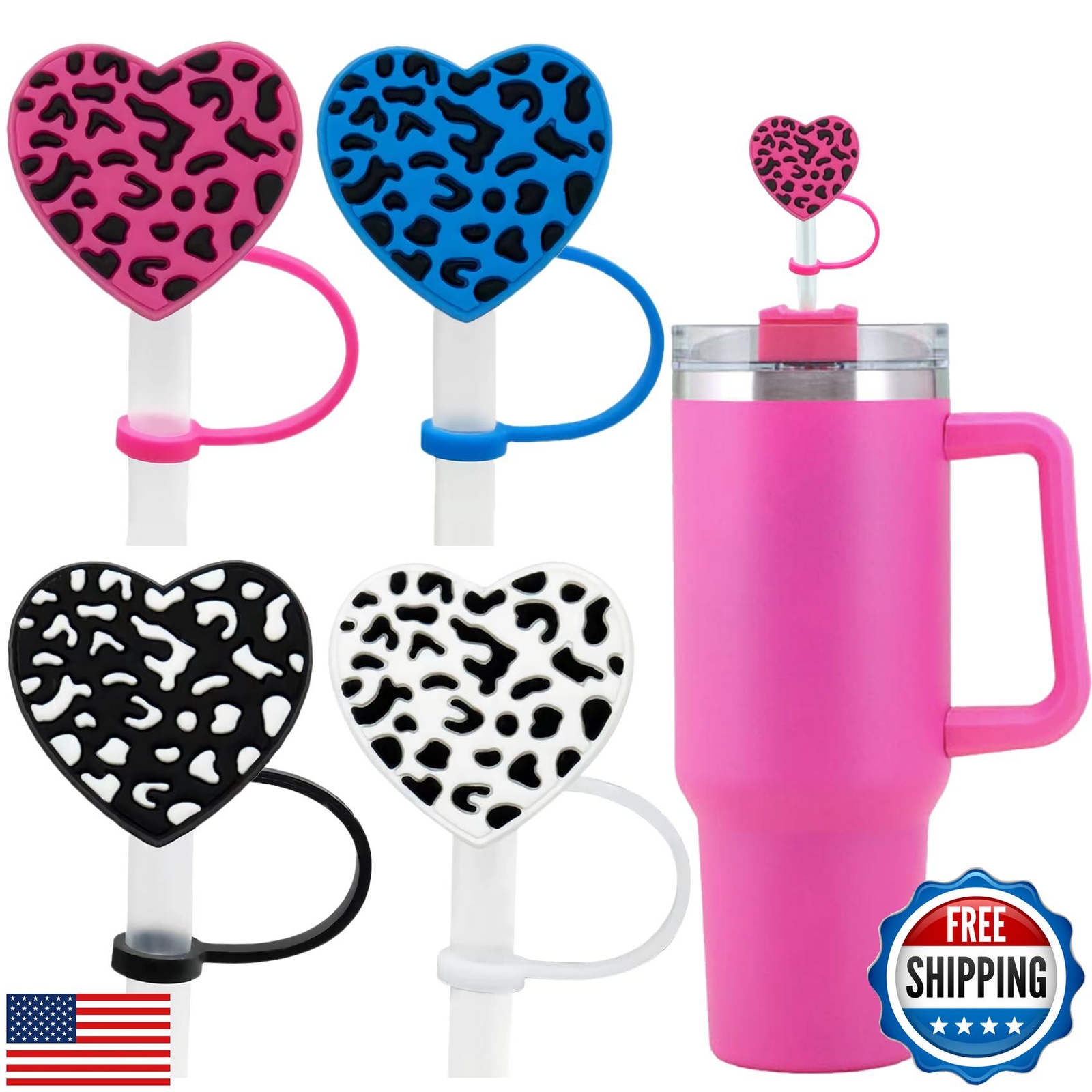 Stanley 40oz & 30oz Tumbler with Handle and Hot Pink Straw Topper-image