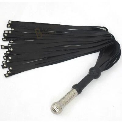 LB'S WHIP Real Genuine Cow Hide Leather Flogger 25 Falls Black Heavy & Steel Studded