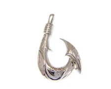 925 Sterling Silver Hawaiian Scroll Honu Engraved Fish Hook Pendant Charm Medium