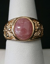 Stunning Vintage Gold Over Sterling Silver Pink Chipped Agate Ring 404