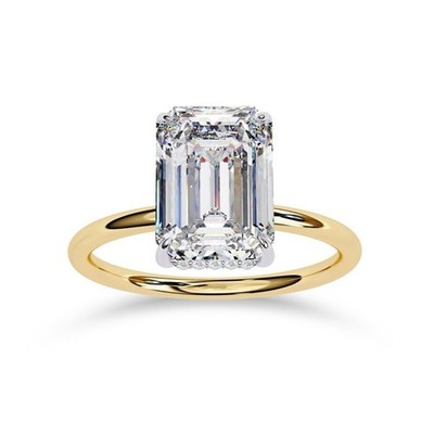 4 Carat Emerald Lab Grown Diamond Hidden Halo Engagement Ring in 14K Yellow Gold