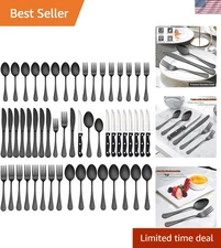 Stylish 48-Piece Black Flatware Set with Steak Knives – Dishwasher Safe Elegance