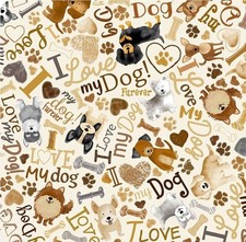 Dogs Rule, Dog Phrases, Dog Lovers Fabric 100 Cott 1yd BTY So Cute FastShip