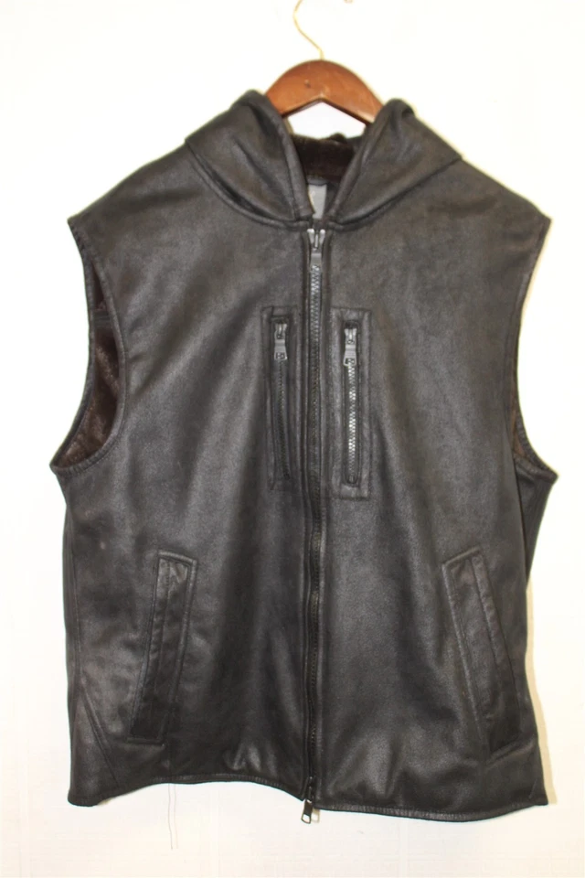 A/X Armani Exchange Mens Size Medium Black Hooded Zip Motorcycle Biker Vest - Image 2 of 4