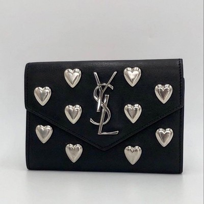 Saint Laurent Kartenfragmentetui schwarz Leder YSL Cassandra Logo Herz Nieten