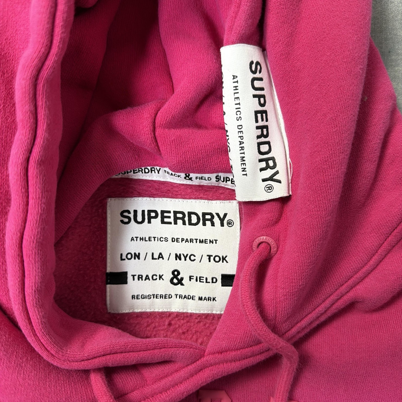 Superdry Hoodie Womens Small Pink Pullover Fleece Track & Field Sweatshirt image 7
