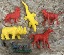 TIM MEE Plastic Toy Animals Vintage Lot of 6 Rhino Alligator Farm Animals