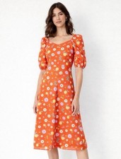 Ann Taylor Women's Floral Orange Off The Shoulders Short Sleeve Maxi Dress Sz 4