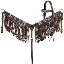 Showman Lakota Sky Beaded Browband Horse Headstall and Breastcollar Set
