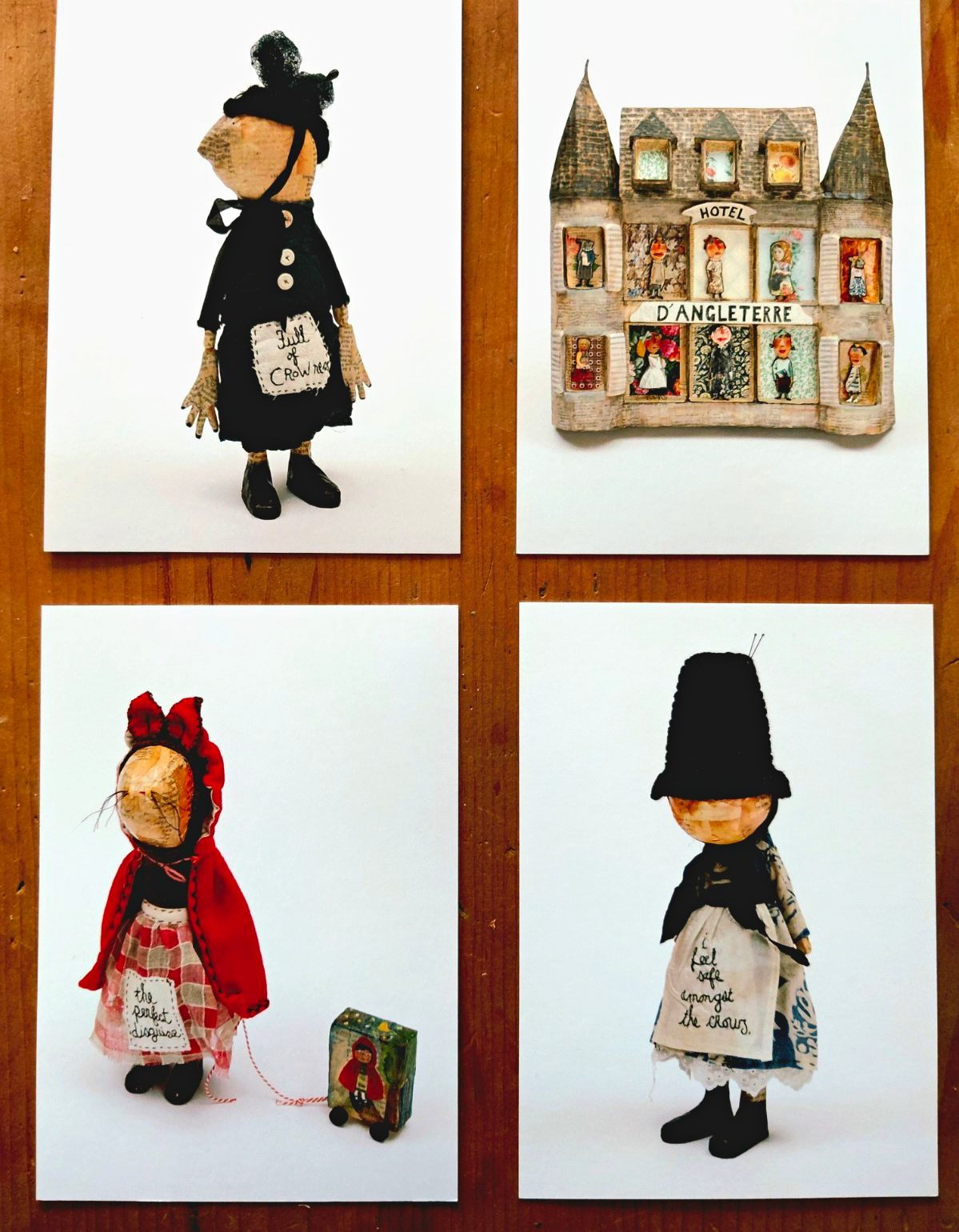Julie Arkell Fine Art Postcards Prints x4 Folk Art Papier Mache Dolls Creatures