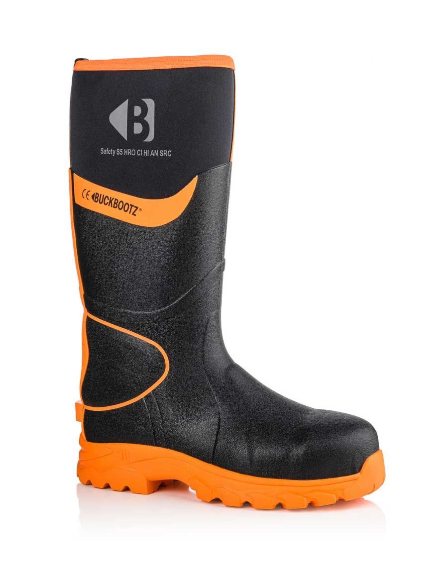 Buckbootz BBZ8000 Hombres Negro/Naranja Seguridad Compuesto Puntera/Entresuela S5 WP Wellingtons
