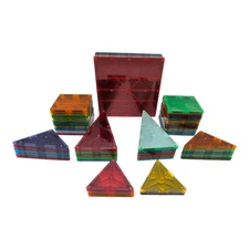 Magna Tiles Clear Colors Lot of 50 MAGNETIC BUILDING TILES Square Triangle SET 2