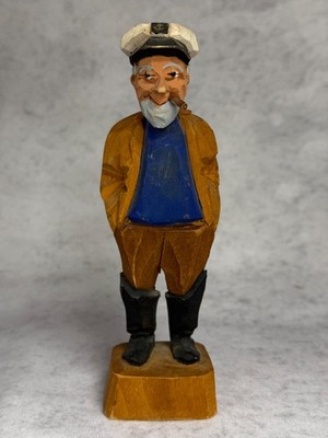 Vintage Hand-Carved Wood & Hand Painted Captain of the Sea P. R. Hannah