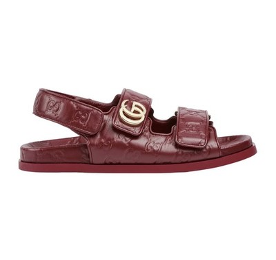GUCCI Double G Rosso Ancora Red Leather Sandals New & Authentic | eBay