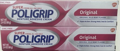 2 Pack Of SUPER POLIGRIP Strong Denture Adhesive Cream Original 2.40oz