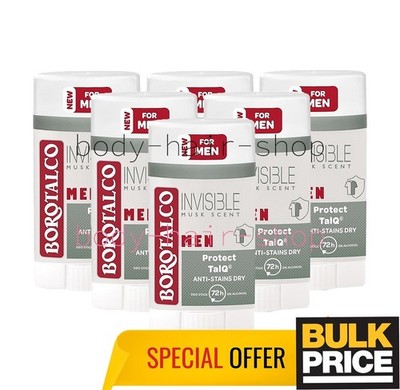 Borotalco Men Invisible Musk Stick Deodorant Anti-Stain Odor Protection 6-Pack