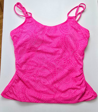 Swim Solutions Tunnel Scoop Tankini Top Size 12 Peony Pink Bust Support NWT