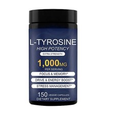 L-Tyrosine for Focus Memory  Stress Management, 1000mg, 150 Capsules