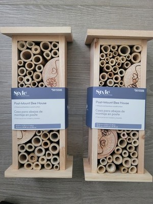 LOT OF 2 Style Selections Post Mount Bee House Wood Bamboo Heart Hotel