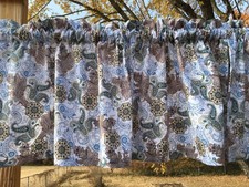 Paisley Valance - Brown Blue White Floral Print - Farmhouse Boho Kitchen Curtain