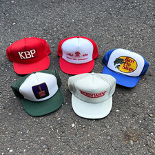 Lot of 5 Advertising Logo Trucker Hats One Size Mesh Back Adjustable Snapback