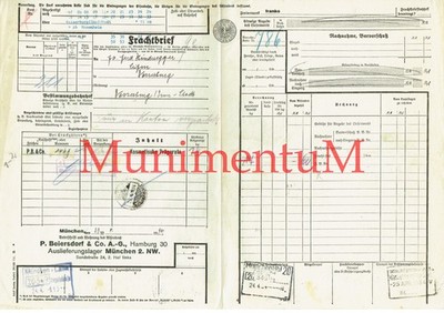 Consignment note BEIERSDORF A.G(!!) 1934 Hamburg / Munich Cosmetic Specimens R301