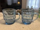 (2) Blue Depression Glass Mugs / MINT / Thumb Print Pattern