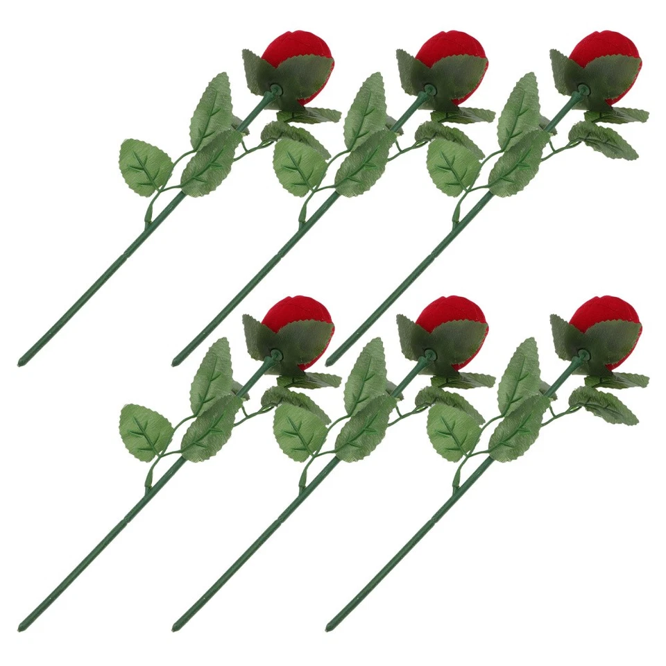 6 PCS Wedding Ring Box Engagement Red Rose Case Rings Bearer Holder - Image 4 of 4