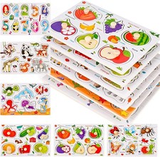 Wooden Peg Puzzles for Toddlers 1-3, 6 PCS Puzzles for Kids, Montessori Toddler