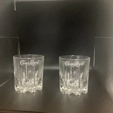 Set of 2 Crown Royal Embossed Bottom Etched Logo Whiskey Rocks Lowball Glasses