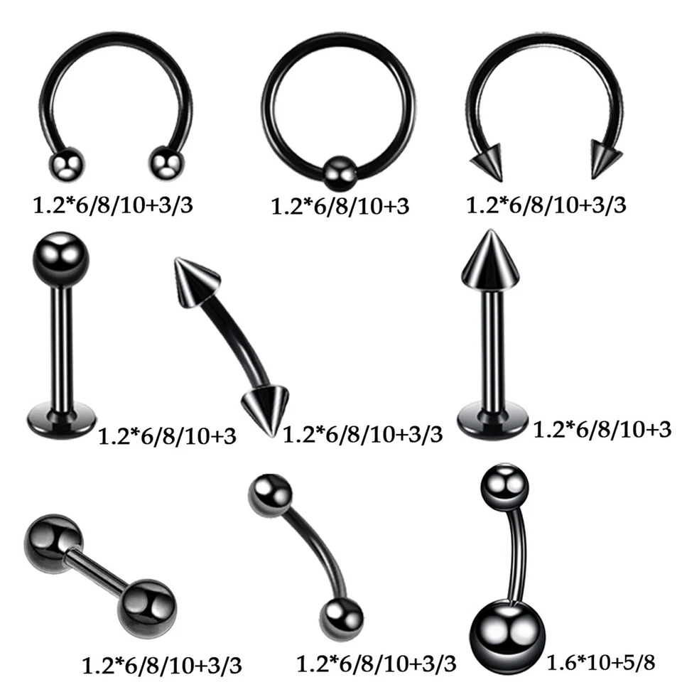 42PCs Body Piercing Kit Needle Nipple Belly Tongue Eyebrow Nose Lip Ring 14G/16G - image 2 of 4