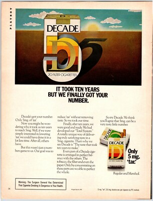 DECADE CIGARETTES Vintage 1970's 8.5
