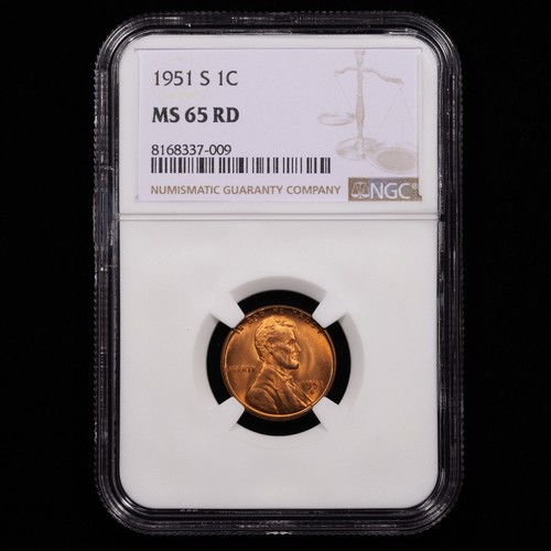 1951-S Lincoln Wheat Cent 1c - NGC GRADED MS65 RD