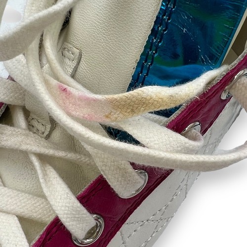 DIOR Y2K White Quilted Cannage Pink Blue Mirror Strap Hightop Sneakers EU39.5 9 - Picture 15 of 16