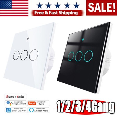 1/2/3/4 Gang WiFi Smart Wall Touch Light Switch Glass Panel For Alexa/Google APP
