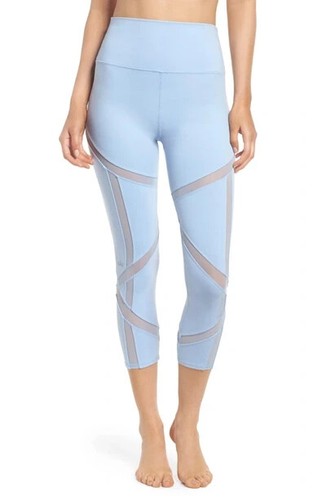ALO Yoga Women's Laced High Waist Capri Workout Leggings in UV Blue Sz XS