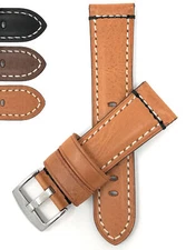 22mm Double Stitch Leather Watch Band Strap for Hamilton Khaki Navy