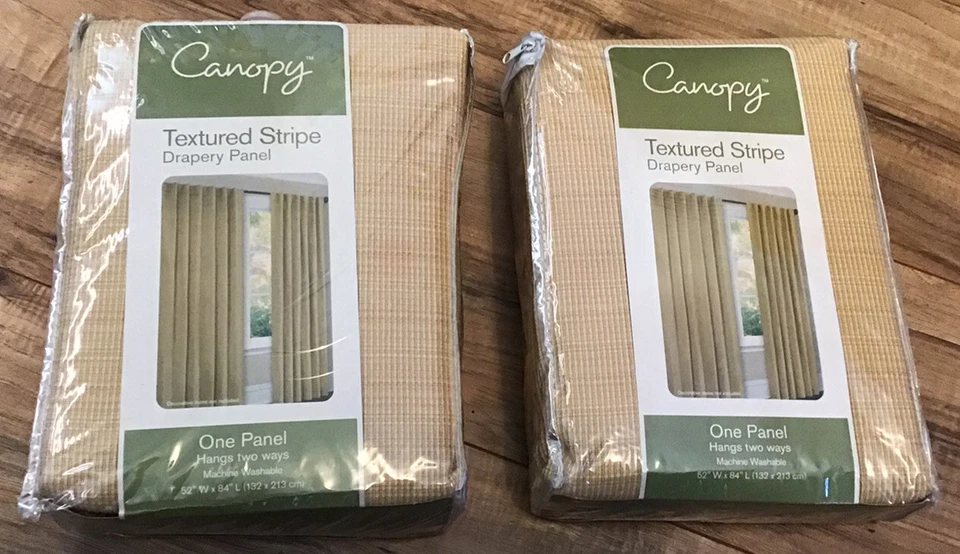 New Set Of 2 Canopy Textured Stripe Drapery Panels 52X84 Hangs 2 Ways Gold Wheat - Image 2 of 4