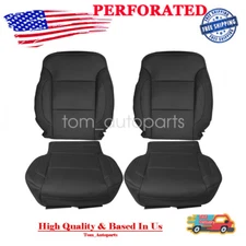 Both Side Bottom Top PERF Leather Seat Cover Black For 15-19 Silverado Sierra US